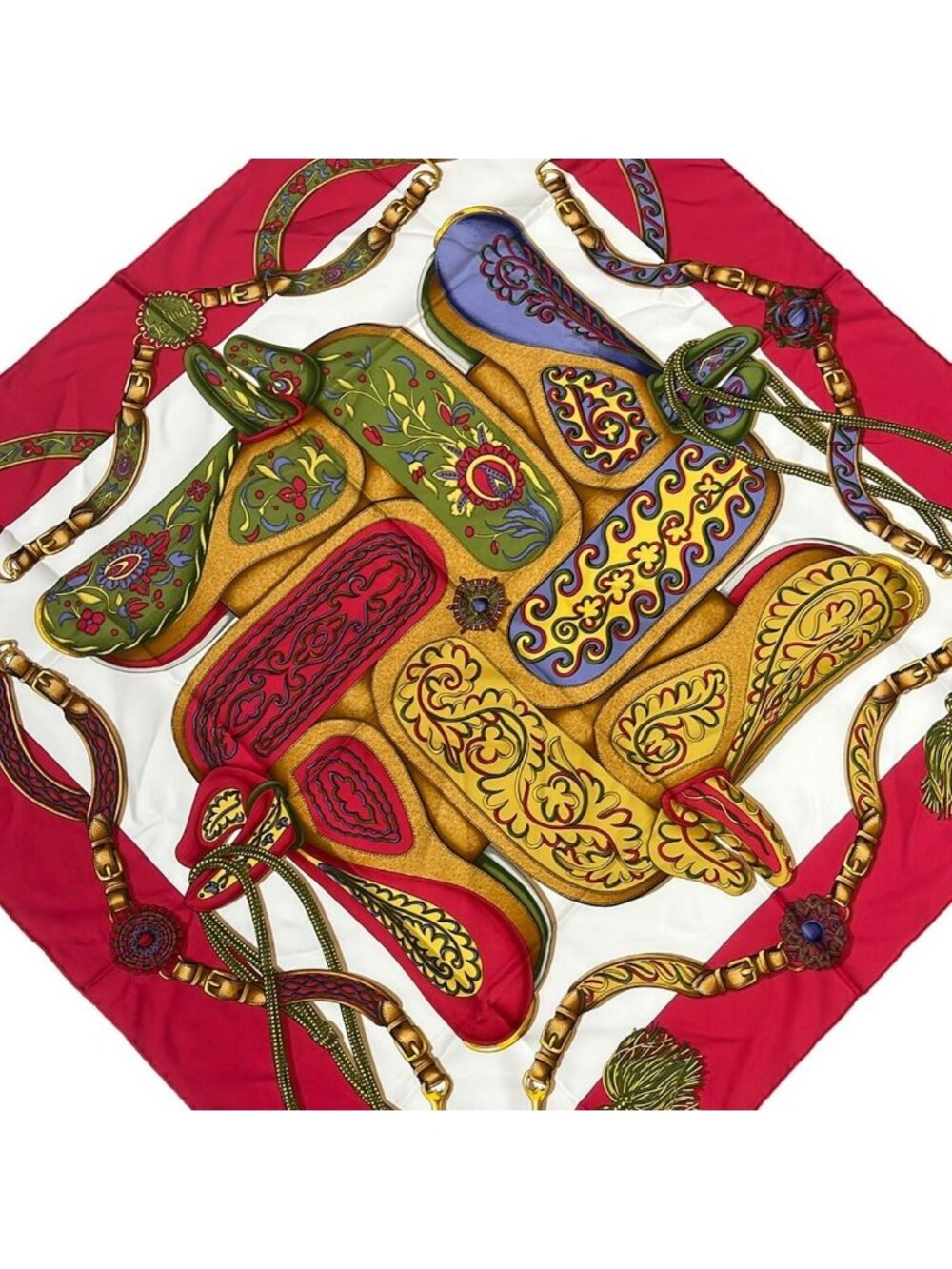 Hermes Scarf Carre 90 Bordeaux White Multi Festival Des Amazones